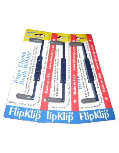 Soporte de Libro Portátil FlipKlip Azul - Paquete de 3 Unidades