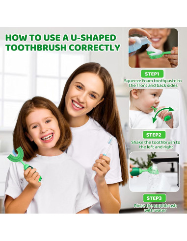 Cepillo de Dientes en U ZMRZ para Niños 2-7 Años Verde