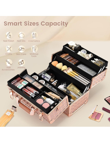 Estuche de Maquillaje Extra Grande Frenessa Rosa Dorado 32 cm
