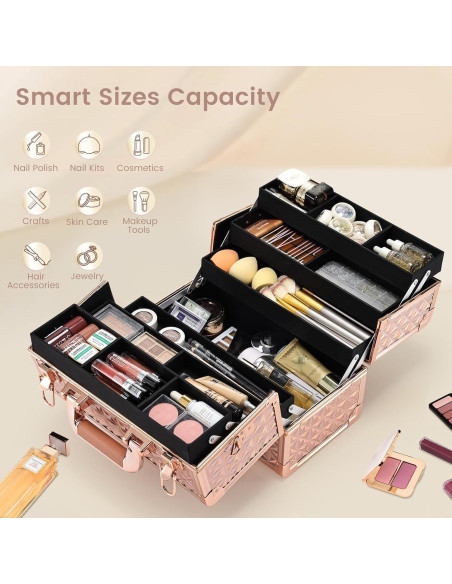 Estuche de Maquillaje Extra Grande Frenessa Rosa Dorado 32 cm Estuche de Maquillaje Extra Grande Frenessa Rosa Dorado 32 cm