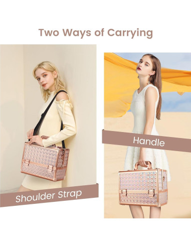 Estuche de Maquillaje Extra Grande Frenessa Rosa Dorado 32 cm