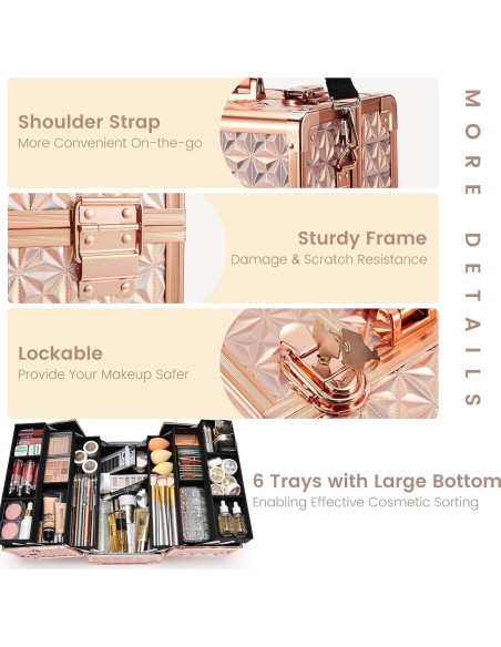 Estuche de Maquillaje Extra Grande Frenessa Rosa Dorado 32 cm Estuche de Maquillaje Extra Grande Frenessa Rosa Dorado 32 cm