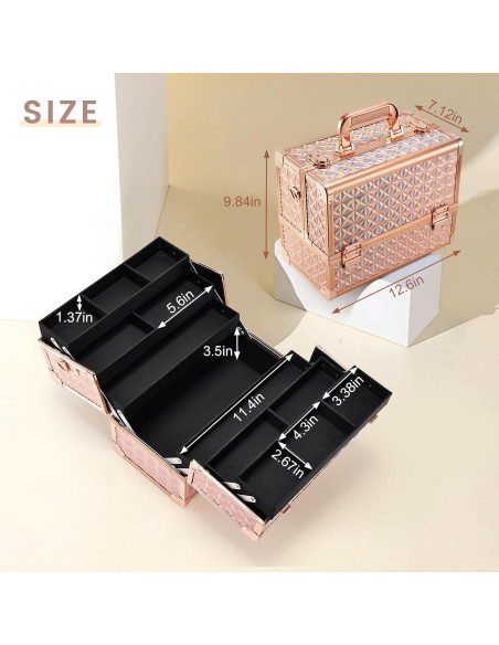 Estuche de Maquillaje Extra Grande Frenessa Rosa Dorado 32 cm Estuche de Maquillaje Extra Grande Frenessa Rosa Dorado 32 cm