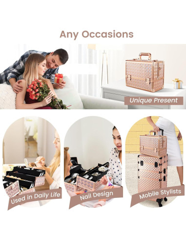 Estuche de Maquillaje Extra Grande Frenessa Rosa Dorado 32 cm