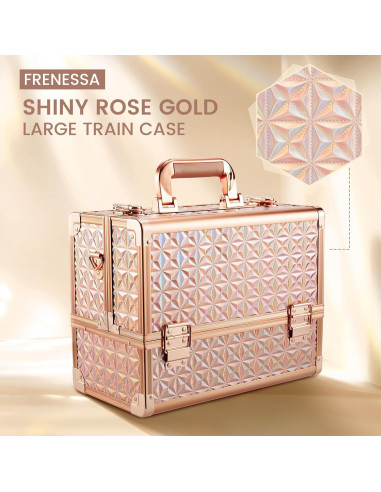 Estuche de Maquillaje Extra Grande Frenessa Rosa Dorado 32 cm