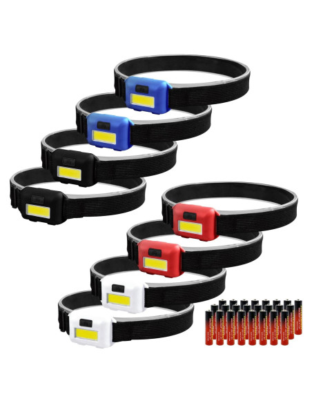 Paquete de 8 Linternas Frontales LED Vaasee con 24 Baterías AAA