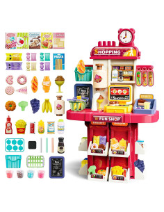 deAO Set de Juego de Supermercado Rosa con Caja Registradora