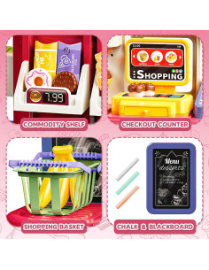 deAO Set de Juego de Supermercado Rosa con Caja Registradora 2