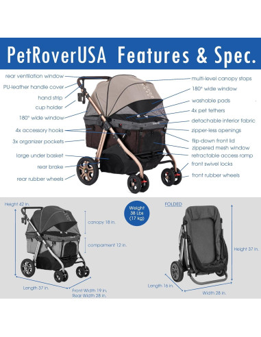 Carro de Paseo para Mascotas HPZ Titan-HD Beige 100 kg