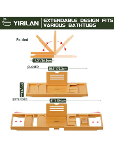 Bandeja de Baño Premium Yirilan Expandible Bambú 103,83 cm 2