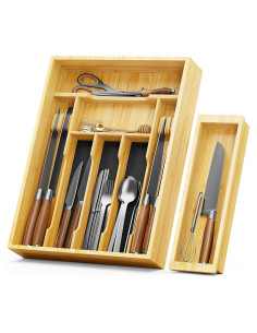 Organizador de Cubiertos de Bambú NiHome 2 Niveles 415x315x77mm