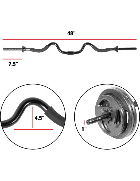 Barra Curl Super CAP Barbell RB-48T2B 90.72 kg Negro