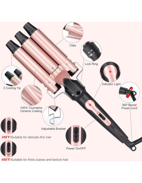 Tenaza Rizar Cabello 5 en 1 EMOCCI PRO Cerámica Oro Rosa