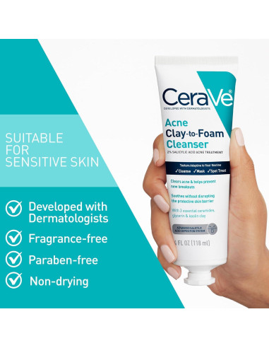 CeraVe Limpiador Facial Arcilla a Espuma 113 g Acné