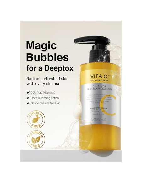 Limpiador Facial Espuma Todo-en-Uno MISSHA Vita C 200ml