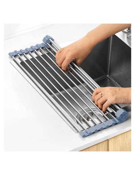Escurridor de Platos Plegable MECHEER Acero Inoxidable Gris 44x30 cm