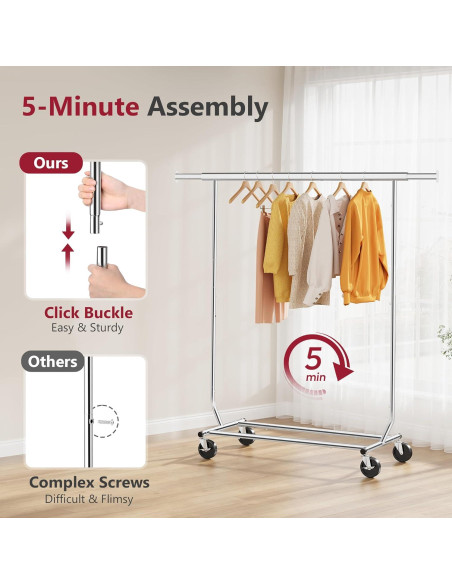 Perchero Rodante Tajsoon Cromo Ajustable 350 lbs Plegable