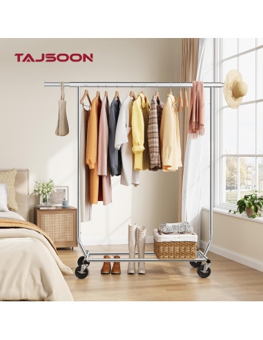 Perchero Rodante Tajsoon Cromo Ajustable 350 lbs Plegable