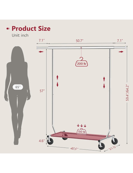 Perchero Rodante Tajsoon Cromo Ajustable 350 lbs Plegable