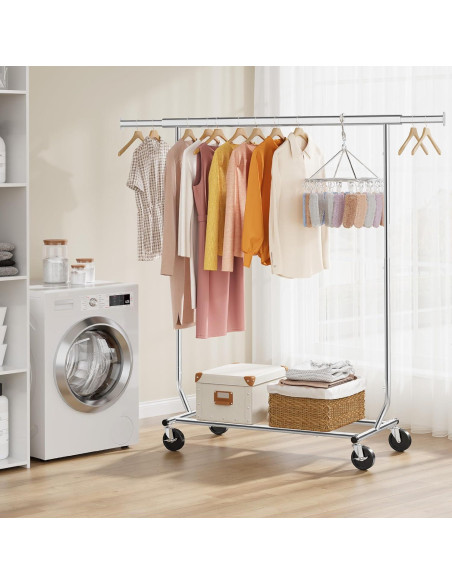 Perchero Rodante Tajsoon Cromo Ajustable 350 lbs Plegable