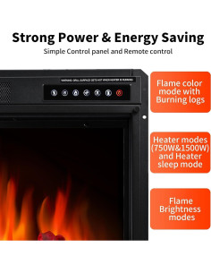 Chimenea Eléctrica R.W.FLAME 58cm con Control Remoto y Calefacción 2