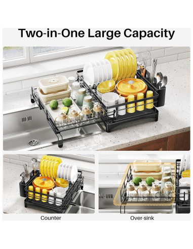 Escurridor de Platos SNTD Extensible Acero Inoxidable Negro