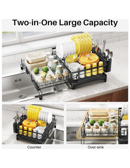 Escurridor de Platos SNTD Extensible Acero Inoxidable Negro