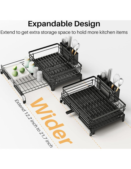 Escurridor de Platos SNTD Extensible Acero Inoxidable Negro