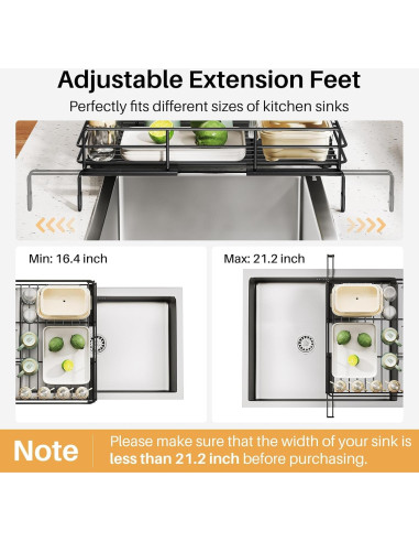 Escurridor de Platos SNTD Extensible Acero Inoxidable Negro