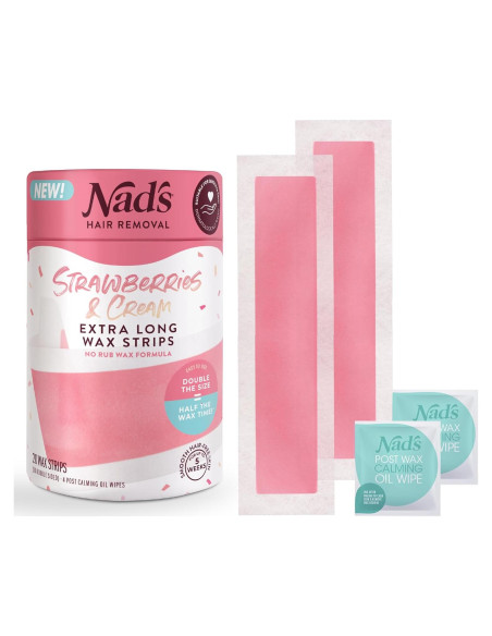Cintas de Cera Extra Largas Nad's - Kit 20 Cintas + 4 Toallitas