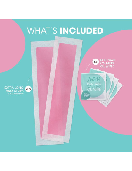 Cintas de Cera Extra Largas Nad's - Kit 20 Cintas + 4 Toallitas