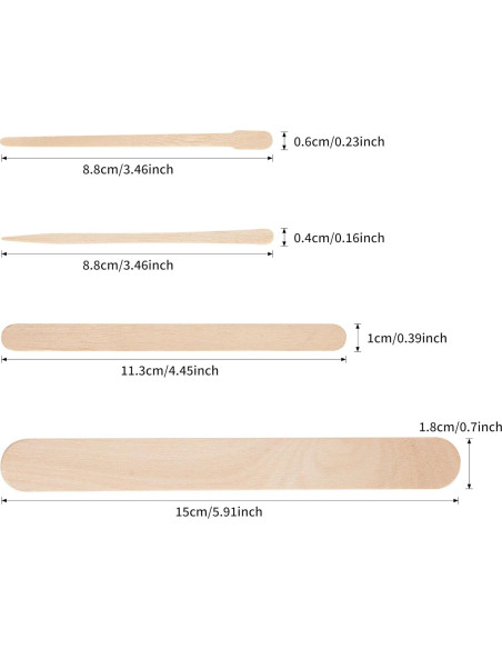1000 Palitos de Cera de Madera EWVVSS - 4 Tamaños