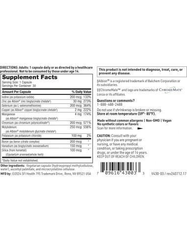 Klaire Labs Complejo de Minerales Traza LDA 30 Cápsulas