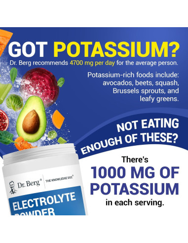 Polvo de Electrolitos Dr. Berg 1000 mg Potasio Frambuesa Limón