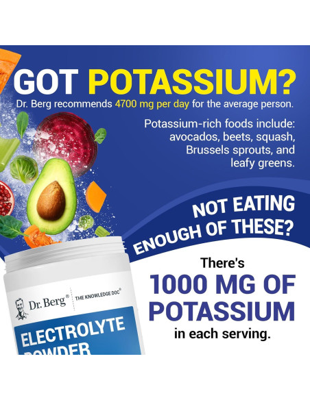 Polvo de Electrolitos Dr. Berg 1000 mg Potasio Frambuesa Limón