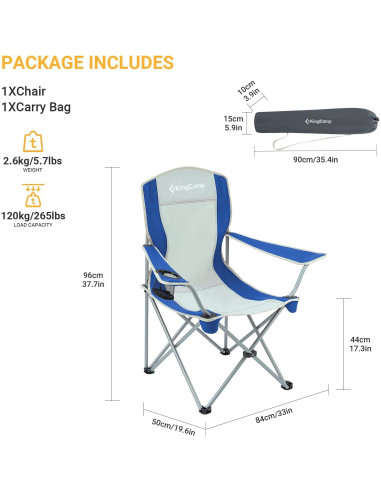 Silla de Camping Plegable KingCamp KC3818 Azul/Gris 120 kg