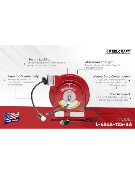Carrete de Cable Eléctrico Reelcraft 20A 13,72m Rojo