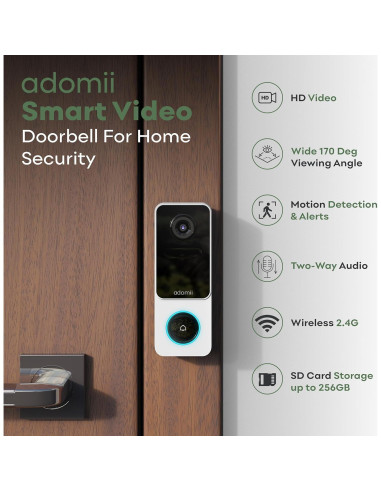 Cámara de timbre de video Adomii 3MP WiFi IP65 Batería 6 meses