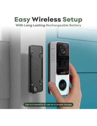 Cámara de timbre de video Adomii 3MP WiFi IP65 Batería 6 meses