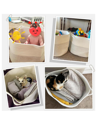 Cesta de Almacenamiento INDRESSME Algodón 55x35 cm Blanco