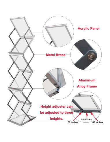 Soporte Plegable para Revistas HUAZI, 6 Bolsillos A4, Aluminio