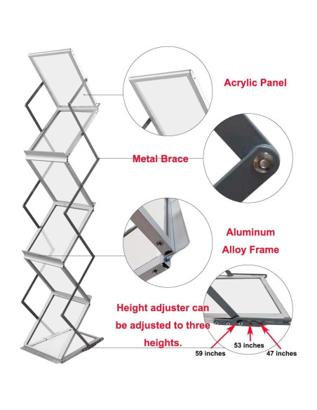 Soporte Plegable para Revistas HUAZI, 6 Bolsillos A4, Aluminio