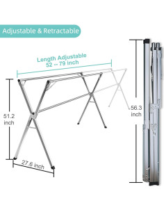 Estante Secador de Ropa YACASA Acero Inoxidable 200 cm Plegable 2
