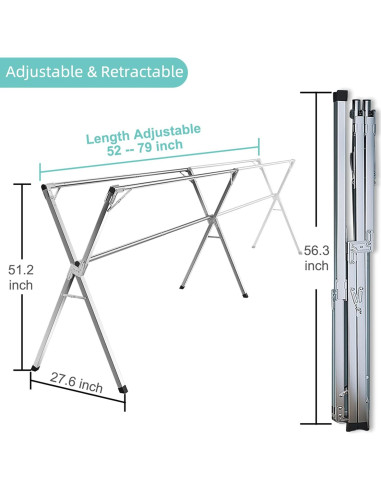 Estante Secador de Ropa YACASA Acero Inoxidable 200 cm Plegable