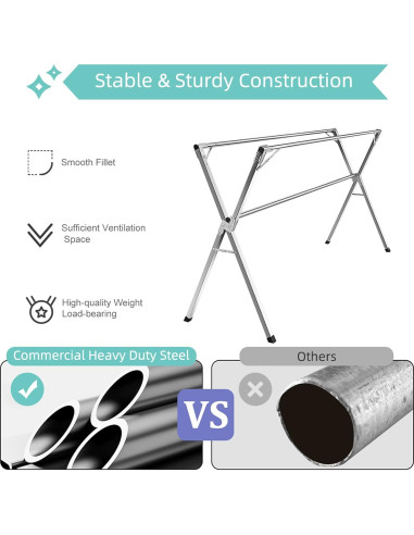 Estante Secador de Ropa YACASA Acero Inoxidable 200 cm Plegable