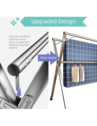 Estante Secador de Ropa YACASA Acero Inoxidable 200 cm Plegable