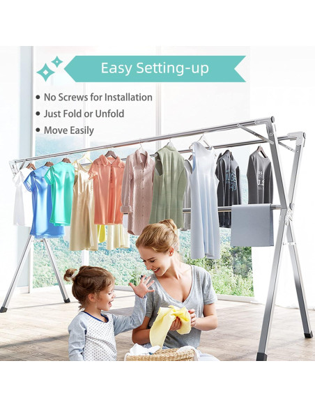Estante Secador de Ropa YACASA Acero Inoxidable 200 cm Plegable