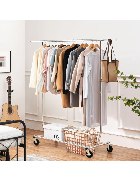 Perchero Rodante Yaheetech Ajustable Cromado 200 kg