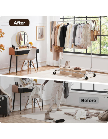 Perchero Rodante Yaheetech Ajustable Cromado 200 kg