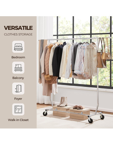 Perchero Rodante Yaheetech Ajustable Cromado 200 kg